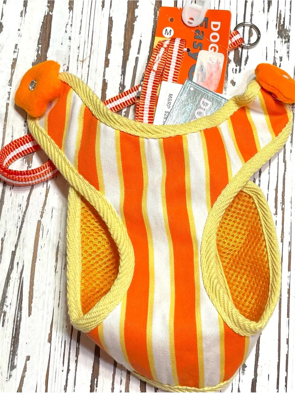 Doggie Stripes Orange & Yellow Dog Harness with Matching Leash Medium